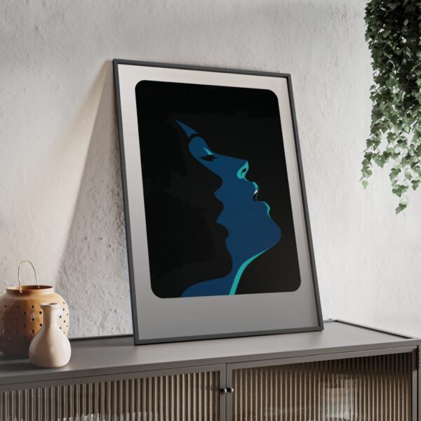 Framed Blue Silhouette Art Poster — Modern Double Profile Wall Print
