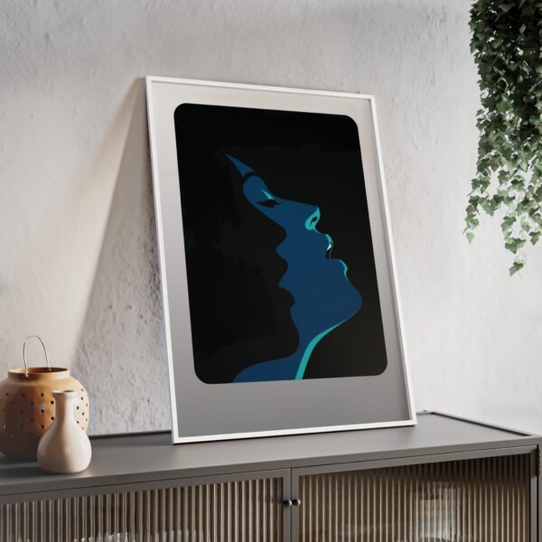 Framed Blue Silhouette Art Poster — Modern Double Profile Wall Print