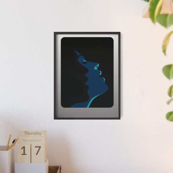 Framed Blue Silhouette Art Poster — Modern Double Profile Wall Print