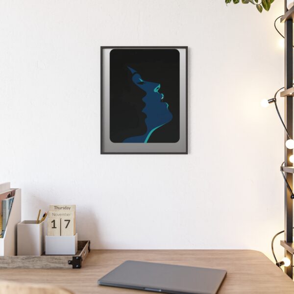Framed Blue Silhouette Art Poster — Modern Double Profile Wall Print