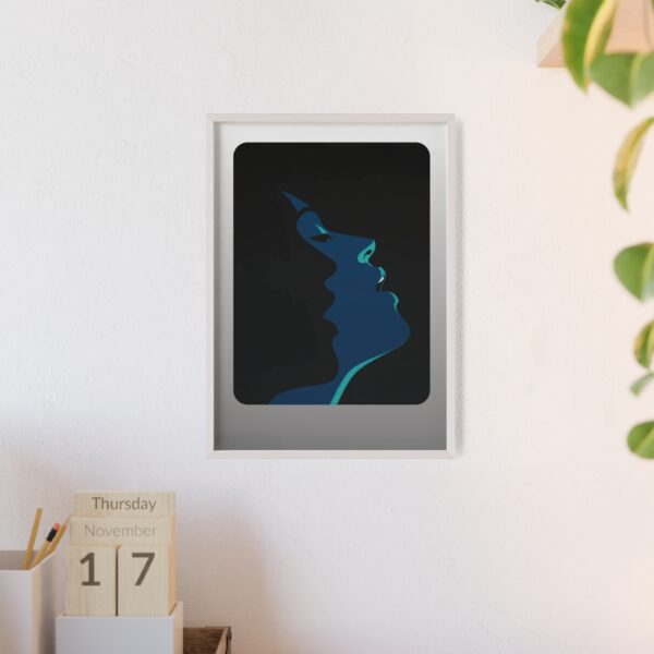 Framed Blue Silhouette Art Poster — Modern Double Profile Wall Print