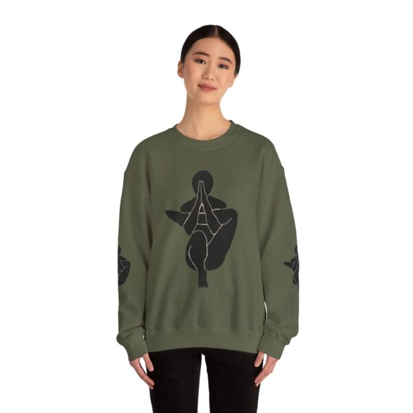 Abstract Yoga Art Sweatshirt — Meditation Silhouette with Color Block Back Art