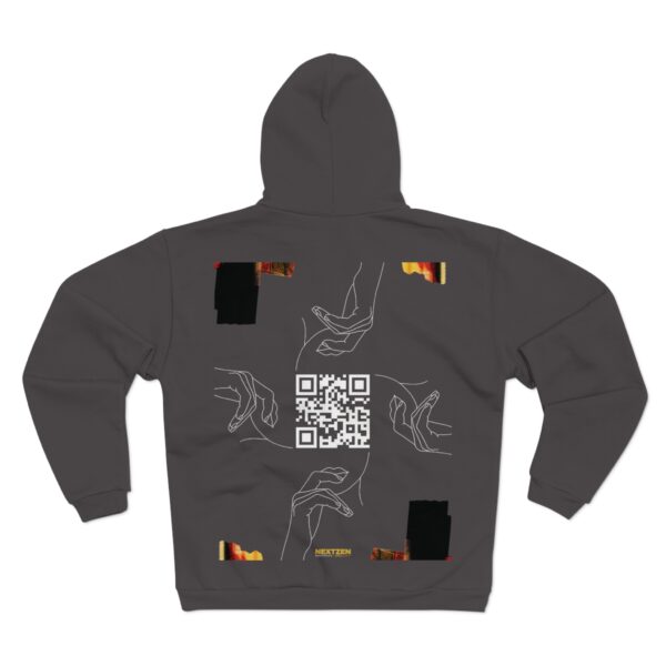 Zip Hoodie with Abstract Print & Back QR Hand Illustration