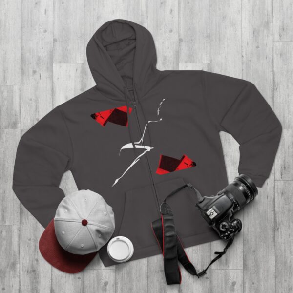 Zip Hoodie with Abstract Print & Back QR Hand Illustration