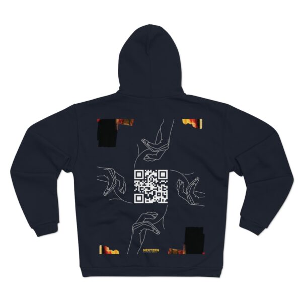 Zip Hoodie with Abstract Print & Back QR Hand Illustration