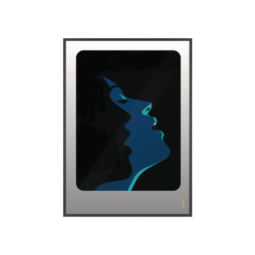 Framed Blue Silhouette Art Poster — Modern Double Profile Wall Print