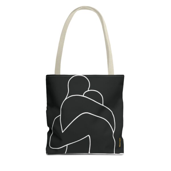 Minimalist Line Art Tote Bag — Embrace Hug Design on Black