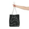 Minimalist Line Art Tote Bag — Embrace Hug Design on Black