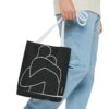 Minimalist Line Art Tote Bag — Embrace Hug Design on Black