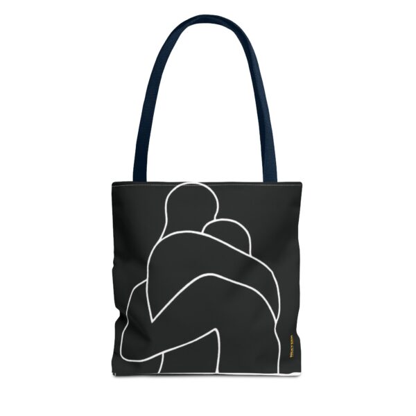 Minimalist Line Art Tote Bag — Embrace Hug Design on Black