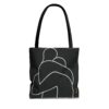 Minimalist Line Art Tote Bag — Embrace Hug Design on Black