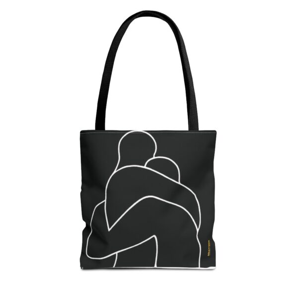 Minimalist Line Art Tote Bag — Embrace Hug Design on Black