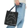 Minimalist Line Art Tote Bag — Embrace Hug Design on Black