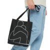 Minimalist Line Art Tote Bag — Embrace Hug Design on Black