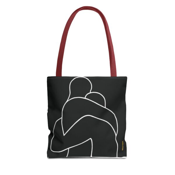 Minimalist Line Art Tote Bag — Embrace Hug Design on Black
