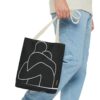 Minimalist Line Art Tote Bag — Embrace Hug Design on Black